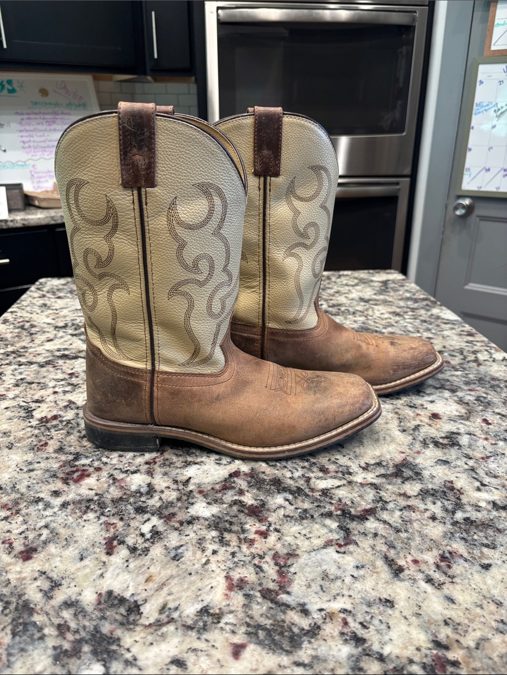 Classic Brown and Cream Western Pull-On Cowboy Boots